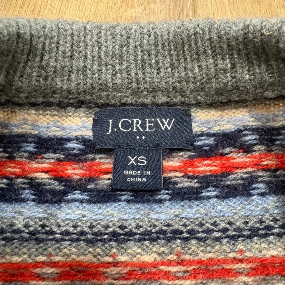🌟J. CREW🌟 MENS WOOL BLEND FAIR ISLE CREWNECK SWEATER GREY SZ XS